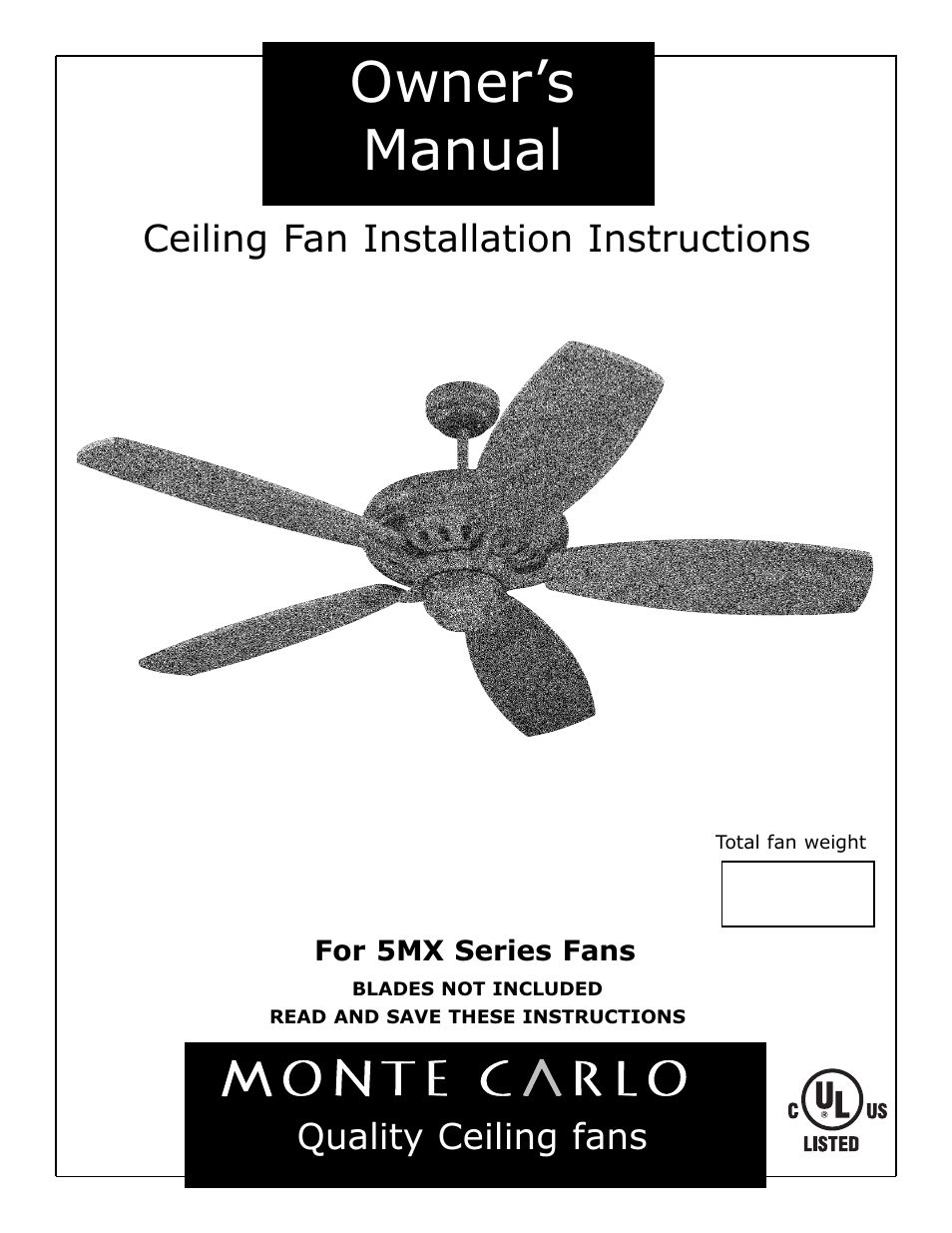 Monte Carlo Fan Company 5MX User Manual | 4 pages