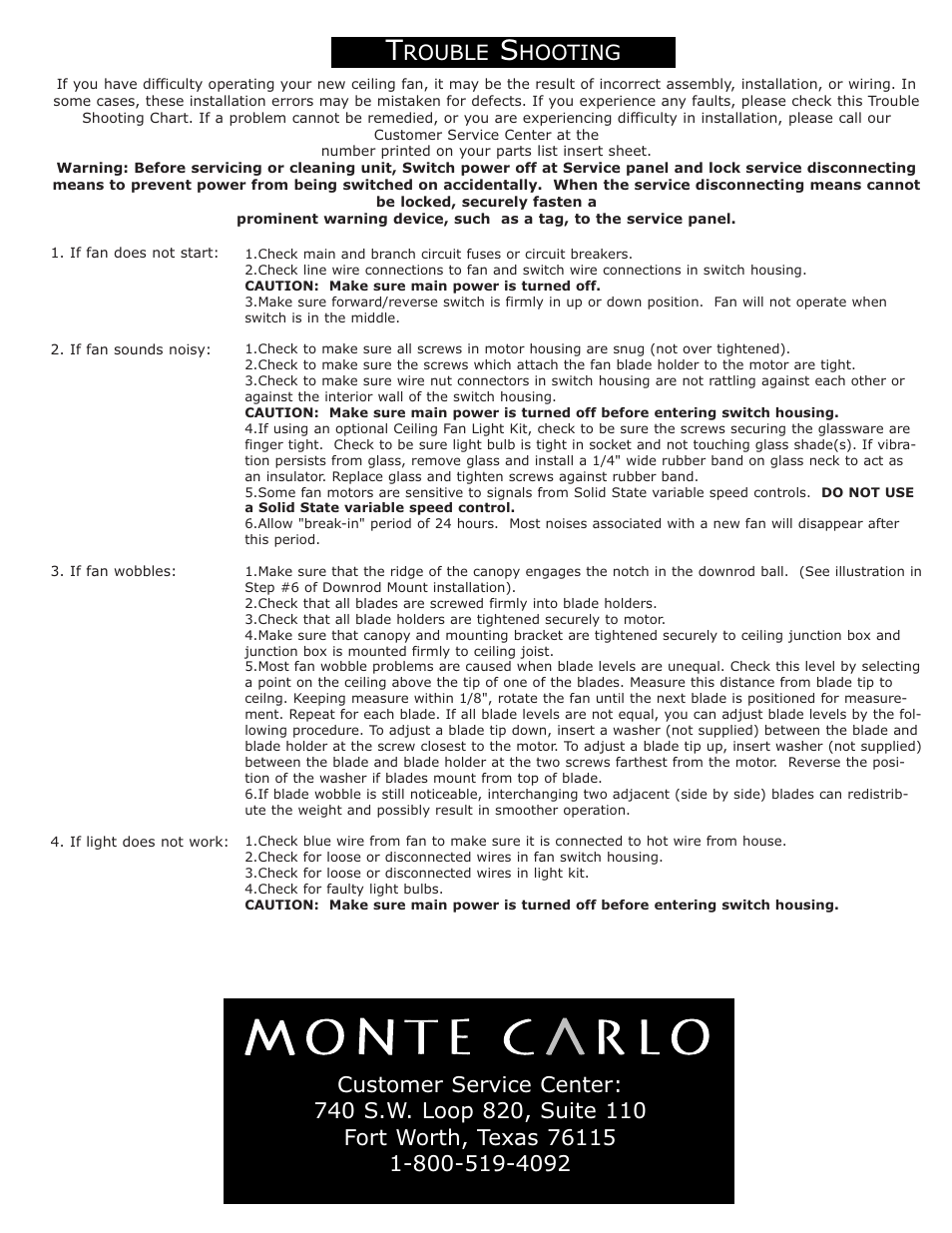 Rouble, Hooting | Monte Carlo Fan Company 5SLR52 User Manual | Page 6 / 6