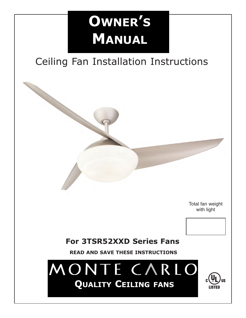 Monte Carlo Fan Company 3TSR52XXD User Manual | 5 pages