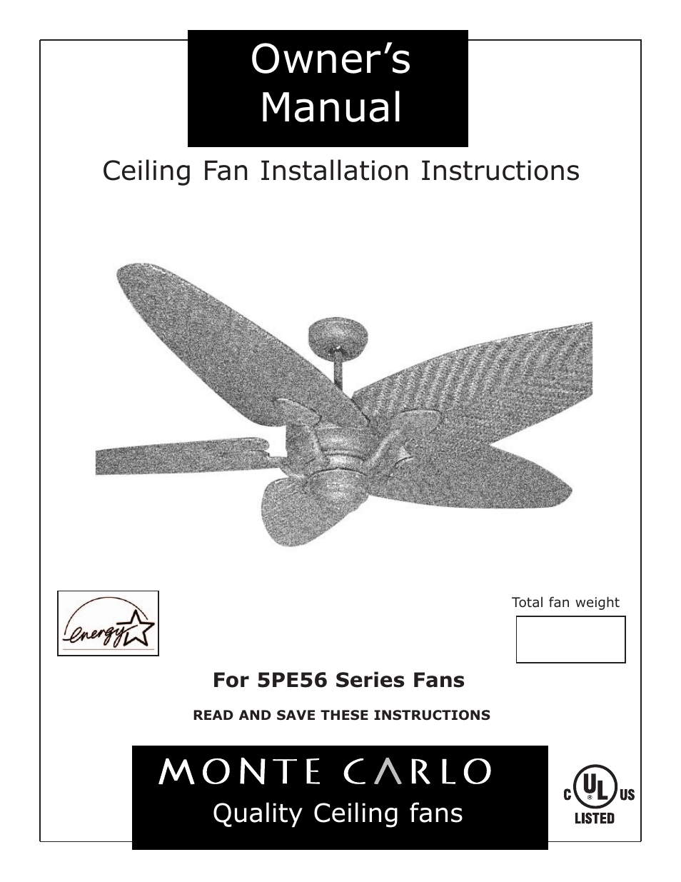 Monte Carlo Fan Company 5PE56 User Manual | 4 pages