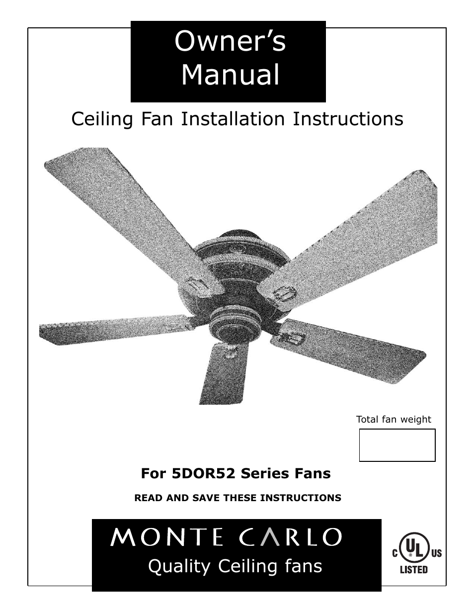 Monte Carlo Fan Company 5DOR52 User Manual | 6 pages