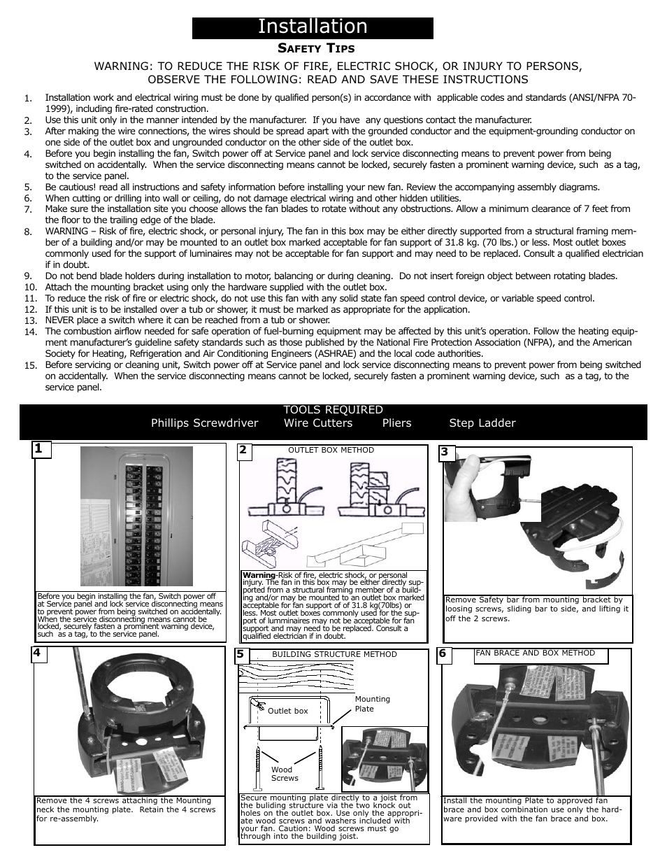 Installation | Monte Carlo Fan Company 5DOR52 User Manual | Page 2 / 6