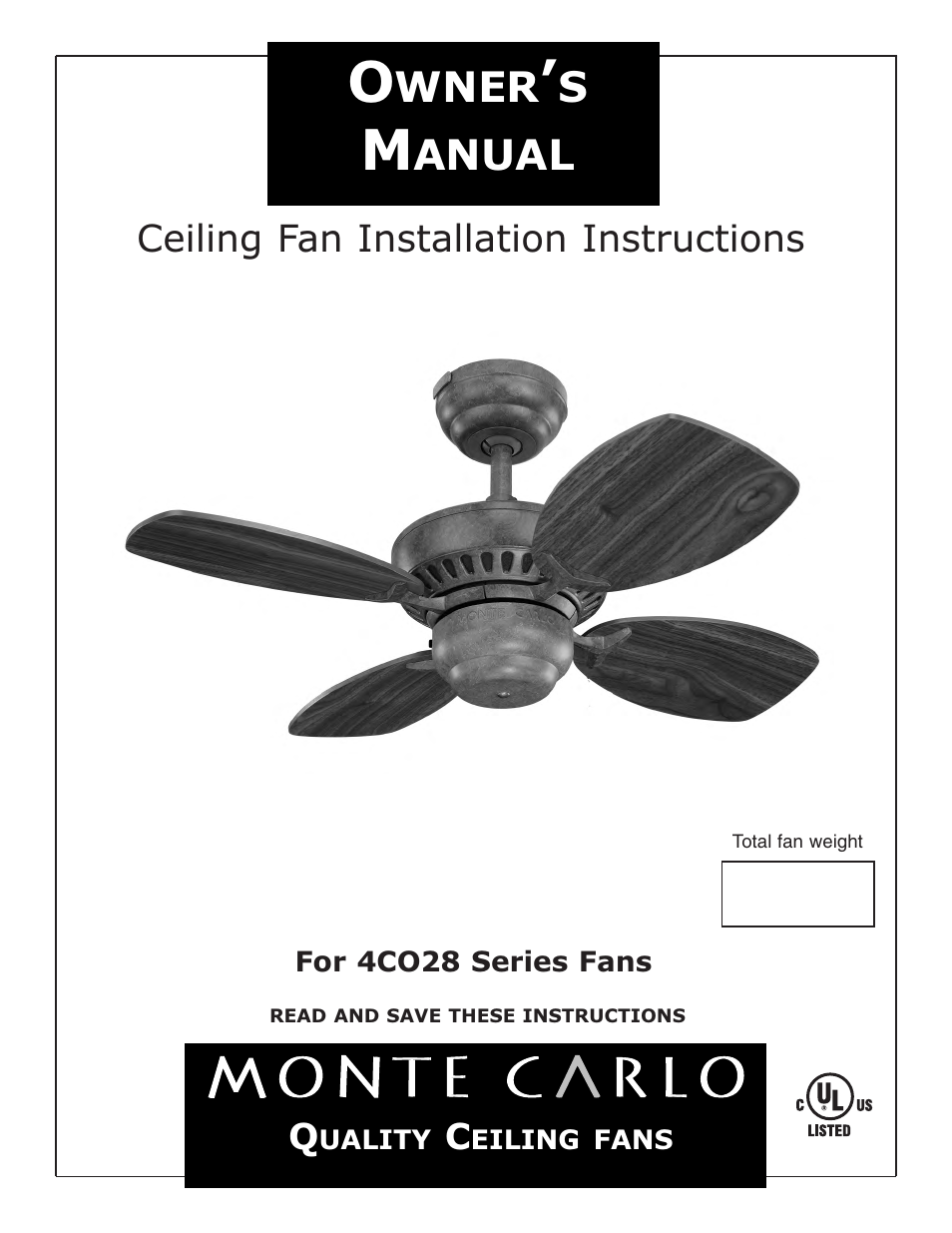 Monte Carlo Fan Company 4CO28 User Manual | 5 pages