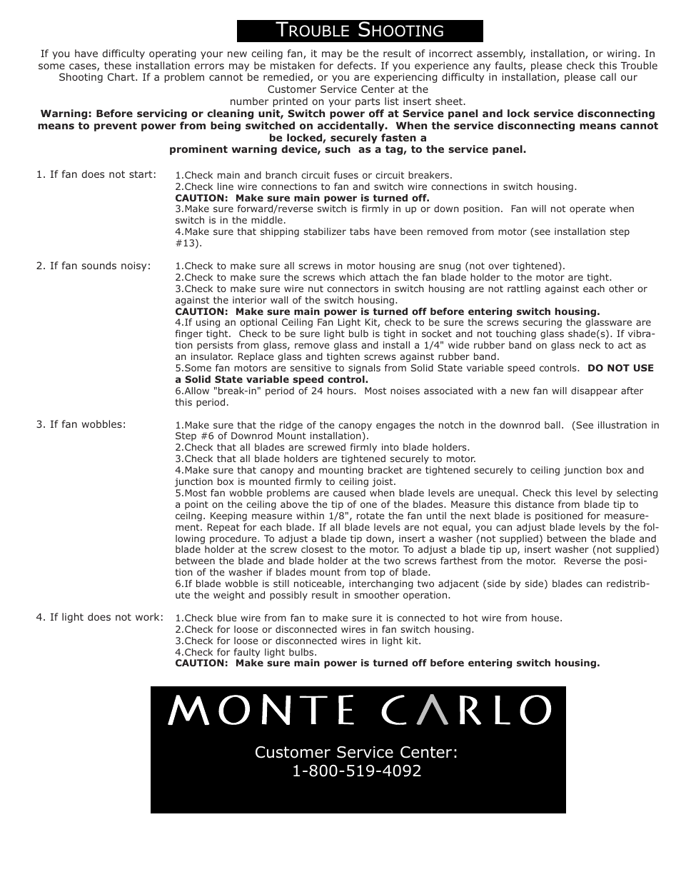 Rouble, Hooting | Monte Carlo Fan Company 5HS42 Series User Manual | Page 5 / 5