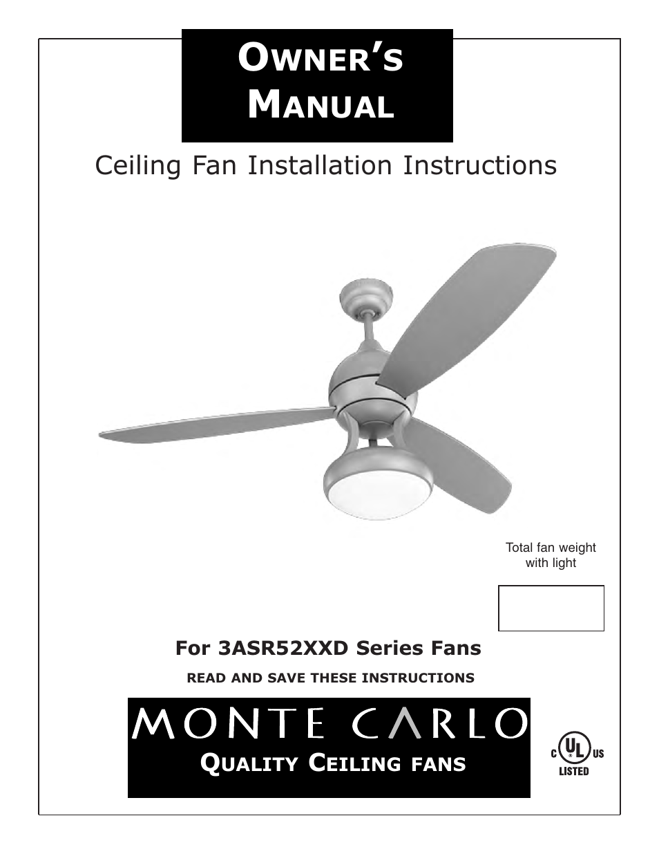 Monte Carlo Fan Company 3ASR52XXD User Manual | 7 pages