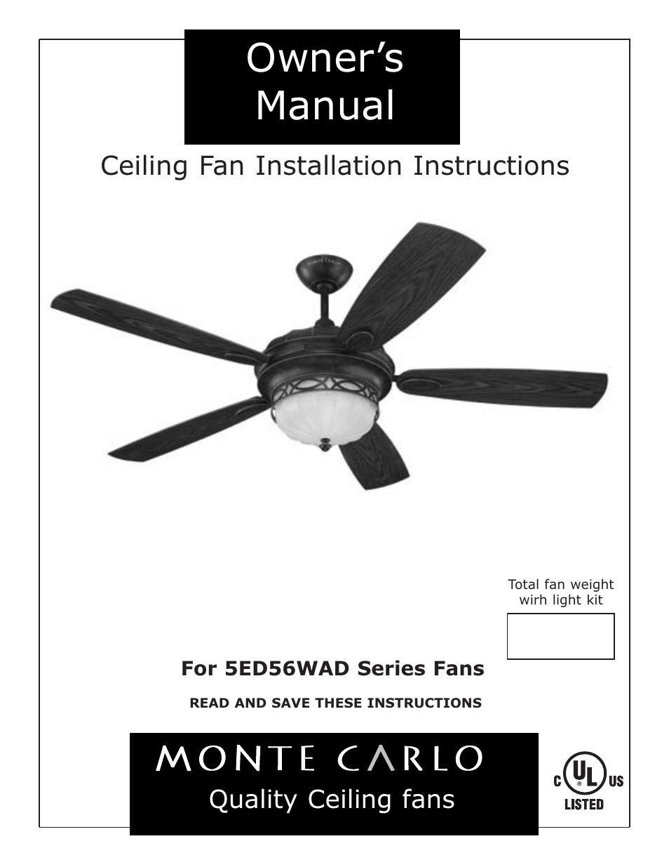 Monte Carlo Fan Company 5ED56WAD Series User Manual | 5 pages