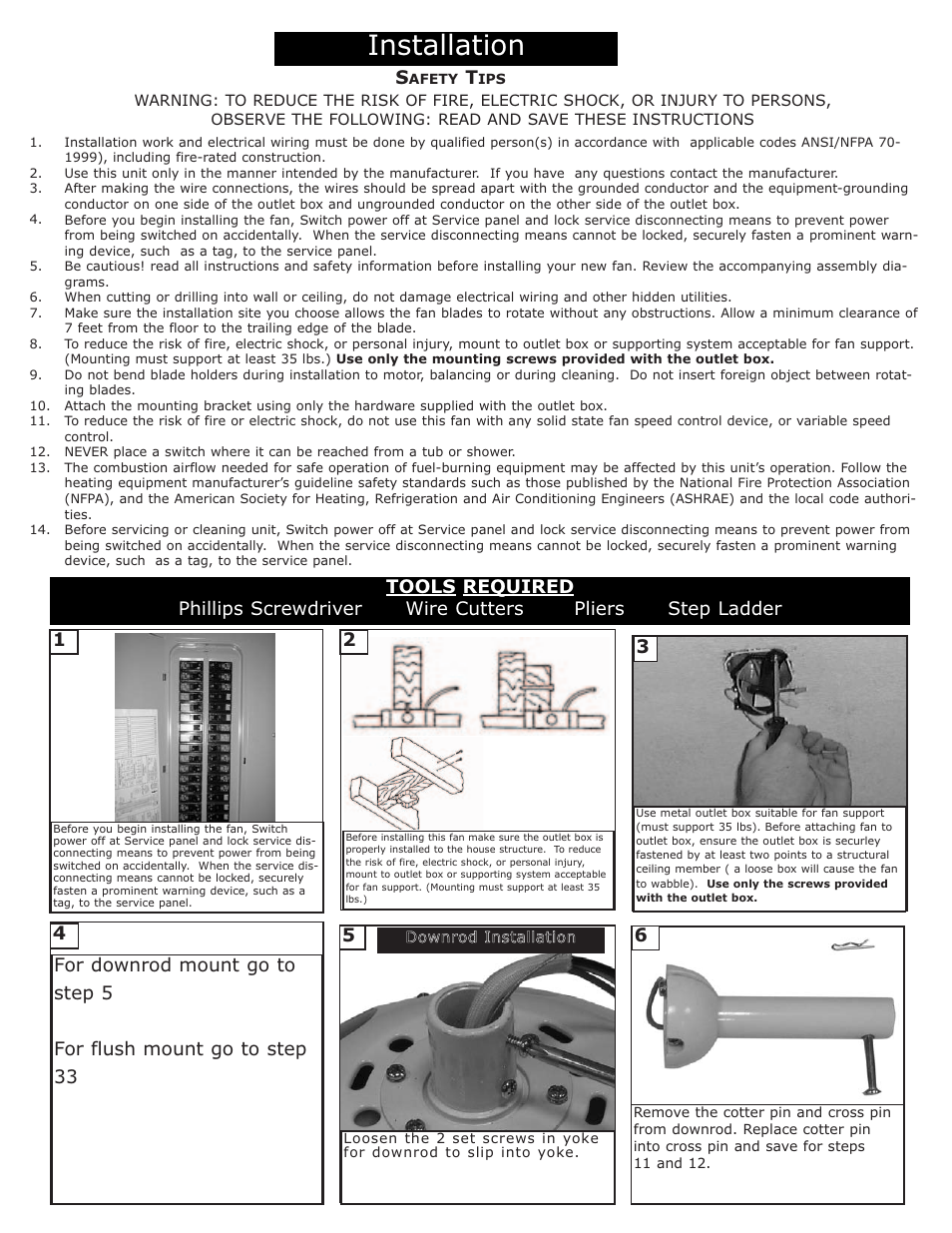 Installation | Monte Carlo Fan Company 4BN44WHD Series User Manual | Page 2 / 6