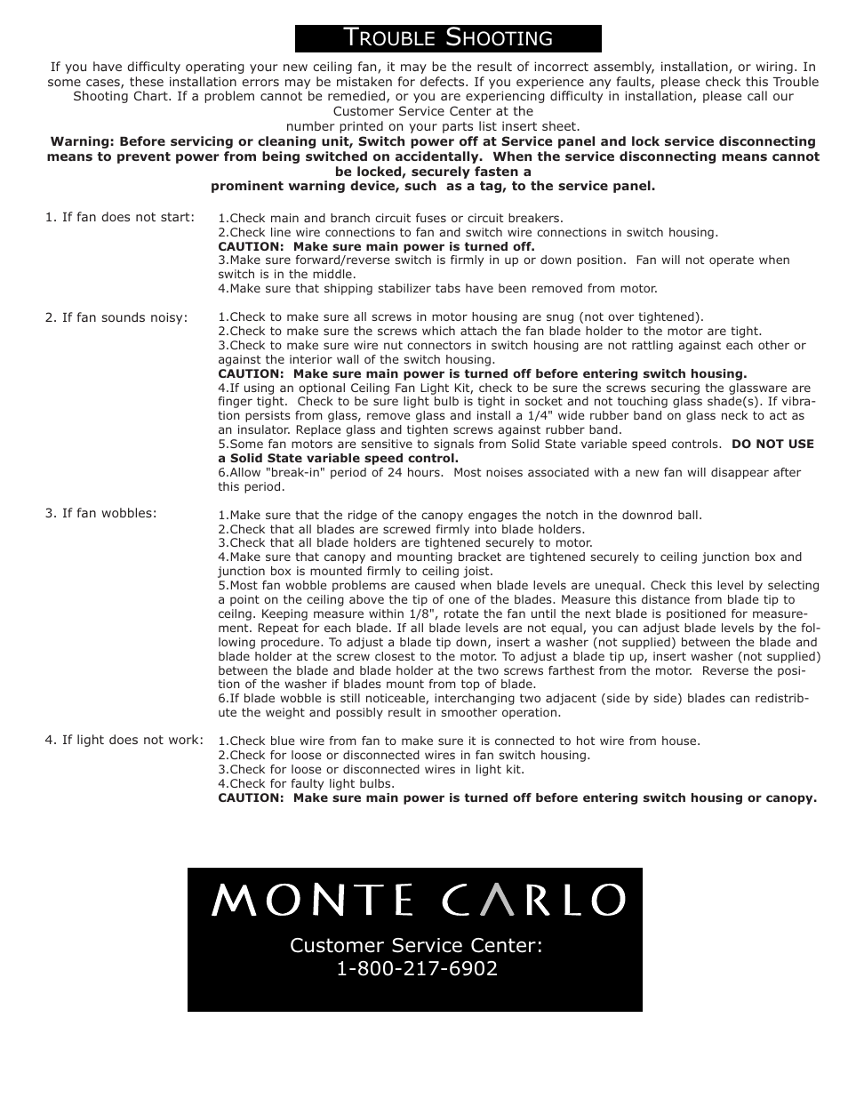 Rouble, Hooting | Monte Carlo Fan Company 4BN44WHD Series User Manual | Page 6 / 6