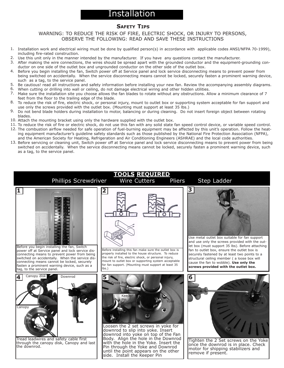 Installation | Monte Carlo Fan Company 5OR52XXD User Manual | Page 2 / 6