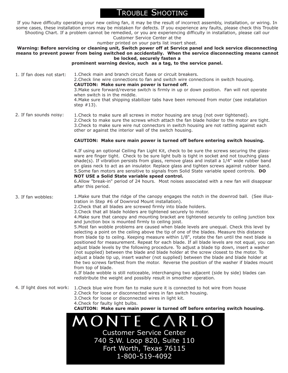 Rouble, Hooting | Monte Carlo Fan Company 5OR52XXD User Manual | Page 6 / 6