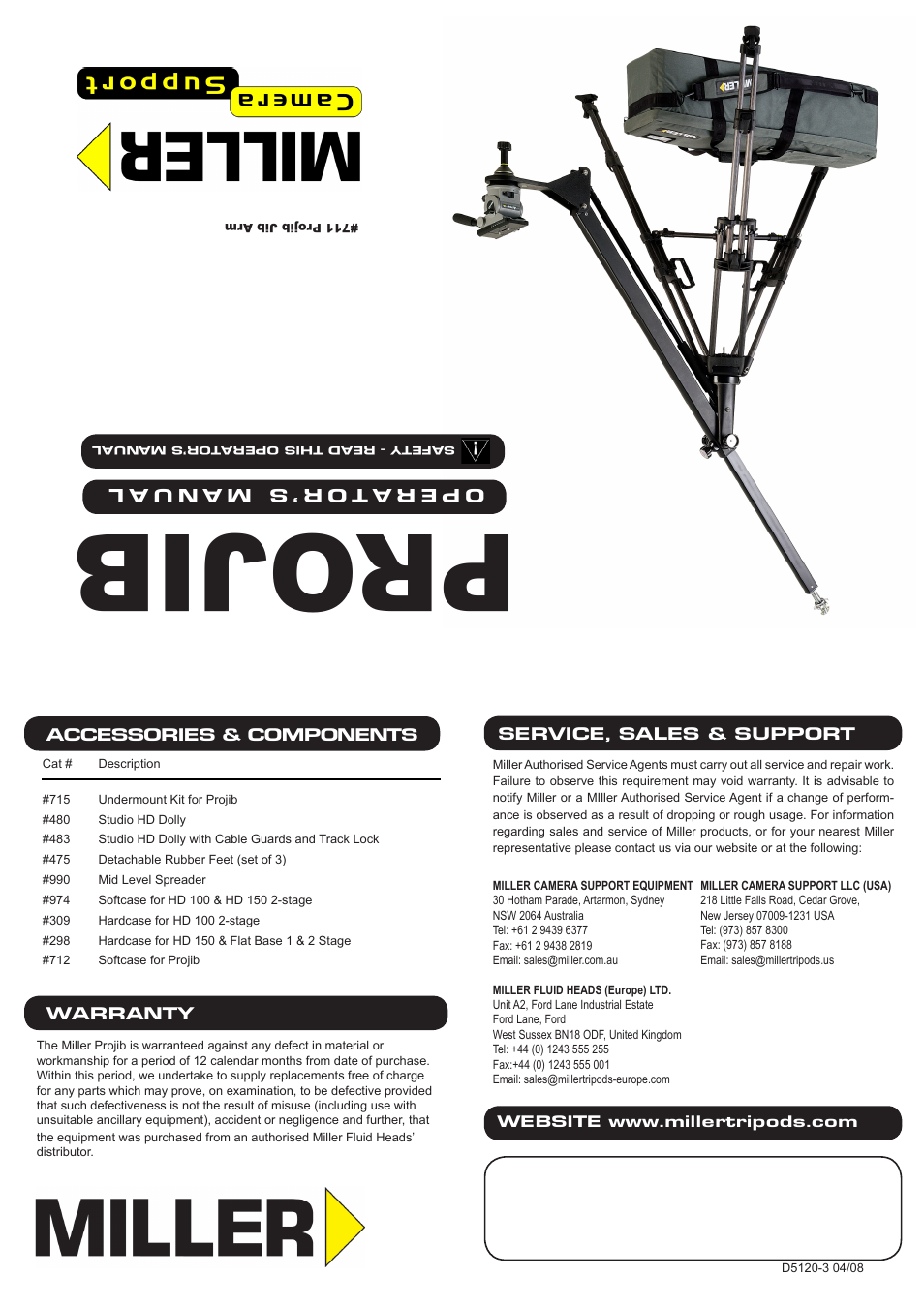 Miller Camera Support Projib 711 User Manual | 2 pages