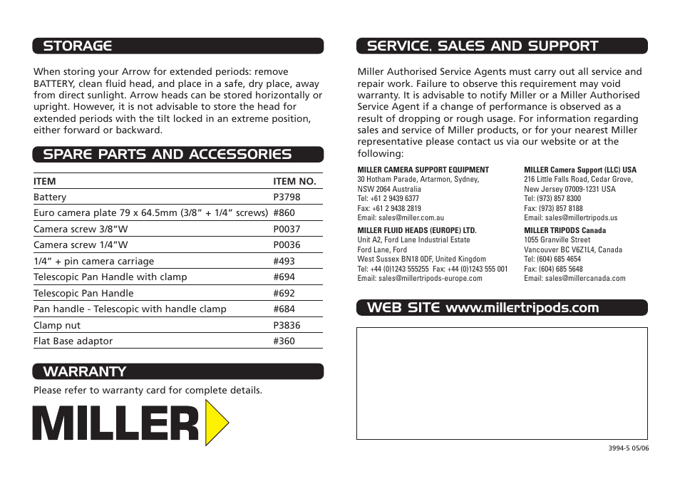 Miller Camera Support 1014 User Manual | Page 12 / 12