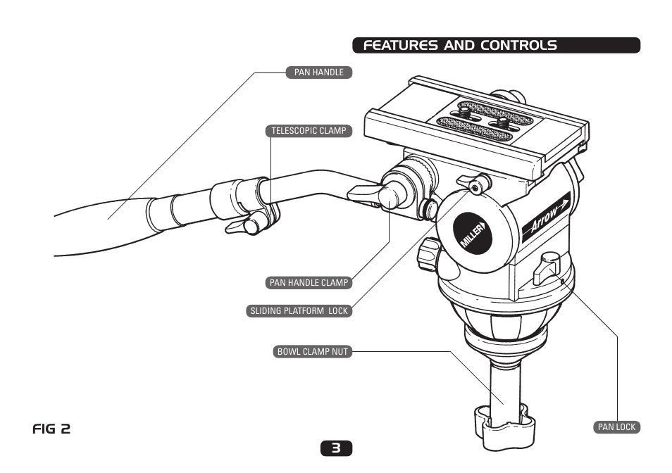 Features and controls 3 fig 2 | Miller Camera Support 1014 User Manual | Page 3 / 12
