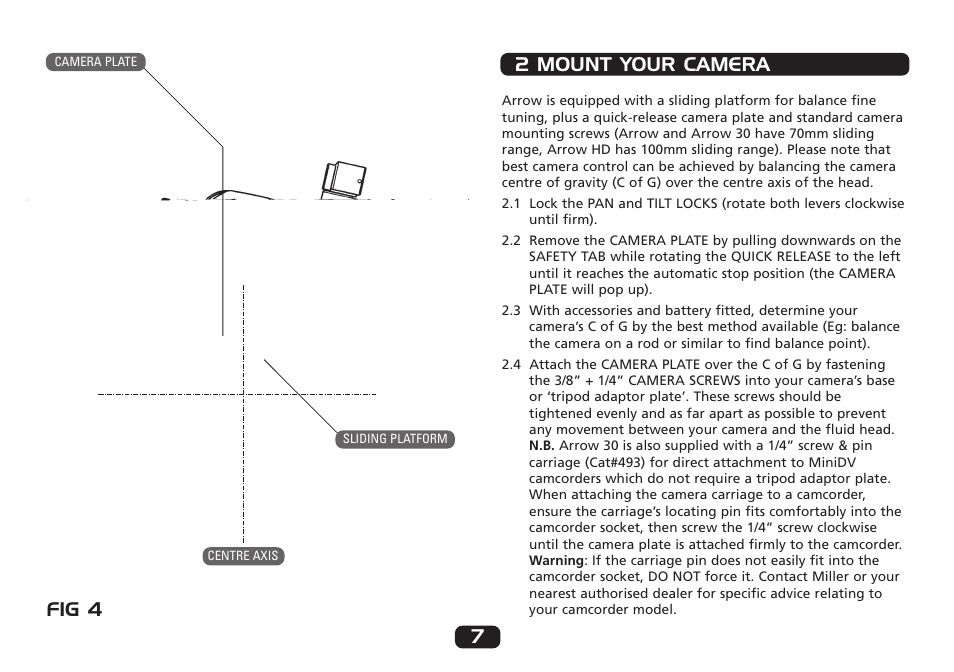 2 mount your camera 7, Fig 4 | Miller Camera Support 1014 User Manual | Page 7 / 12