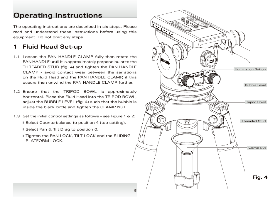 Operating instructions, 1 fluid head set-up, Fig. 4 | Miller Arrow 25 User Manual | Page 6 / 12