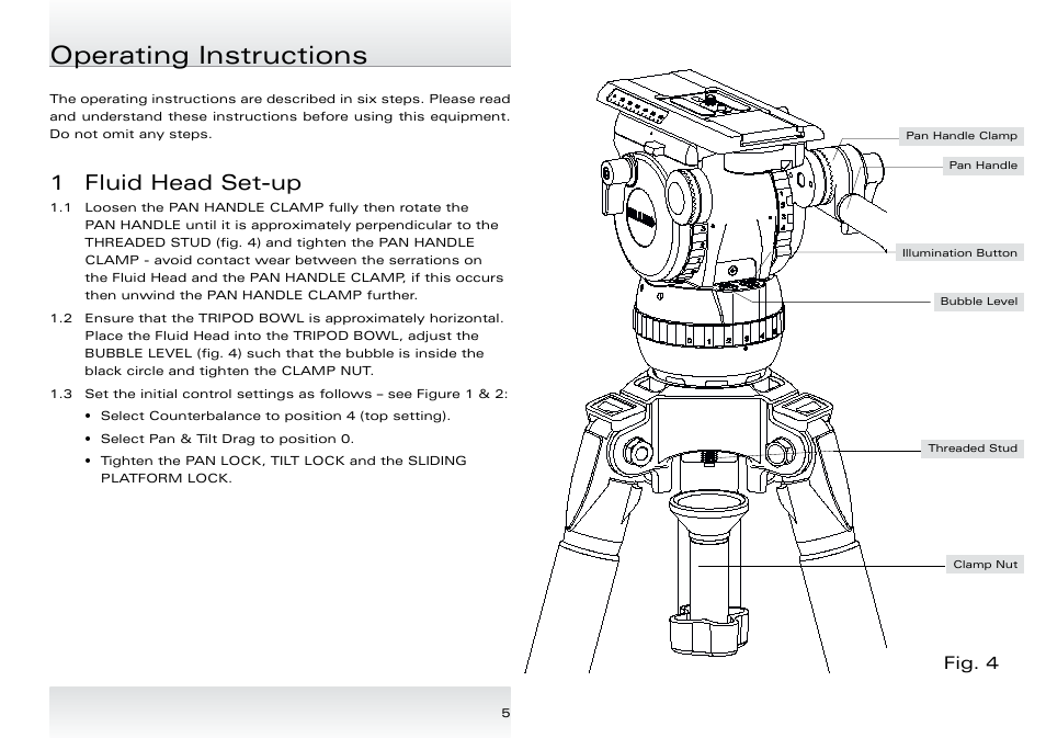 Operating instructions, 1 fluid head set-up, Fig. 4 | Miller Compass 20 User Manual | Page 6 / 12