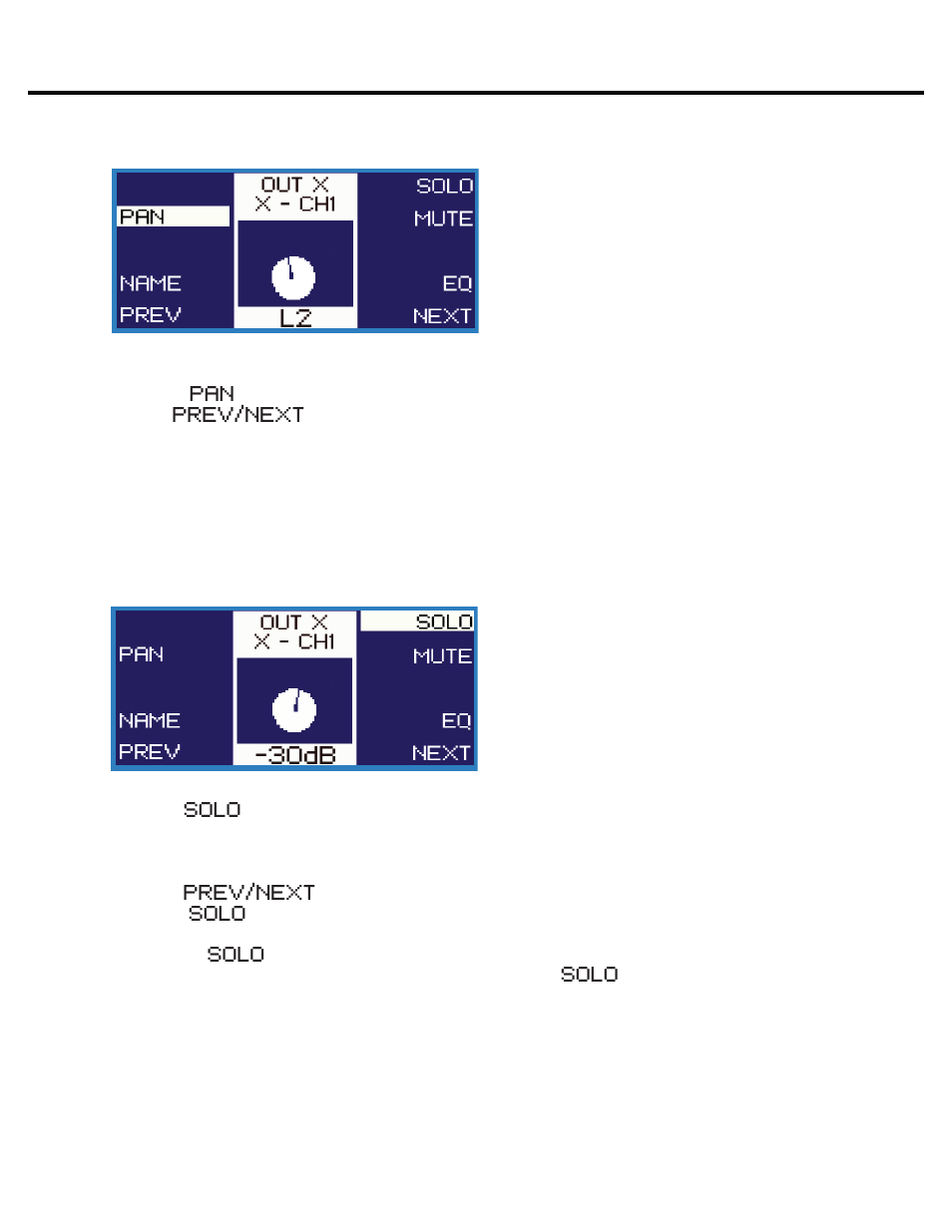 Setting the pan for stereo channels, Selecting a solo channel | Momentum Sales & Marketing MO8ME User Manual | Page 32 / 37