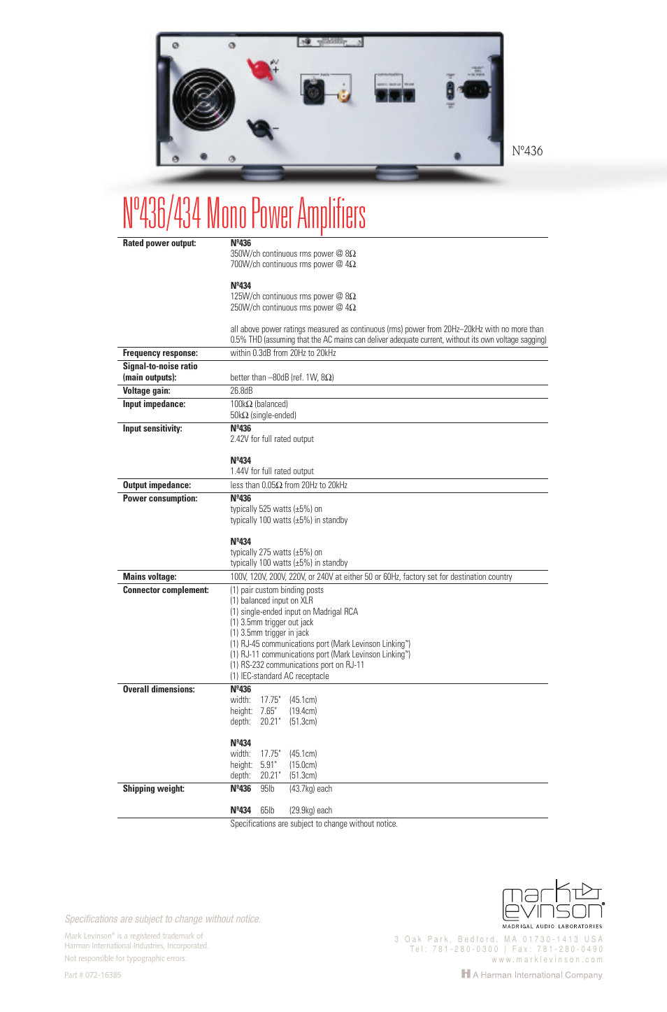 Nº436 | Mark Levinson Mono Power Amplifier N434 User Manual | Page 4 / 4