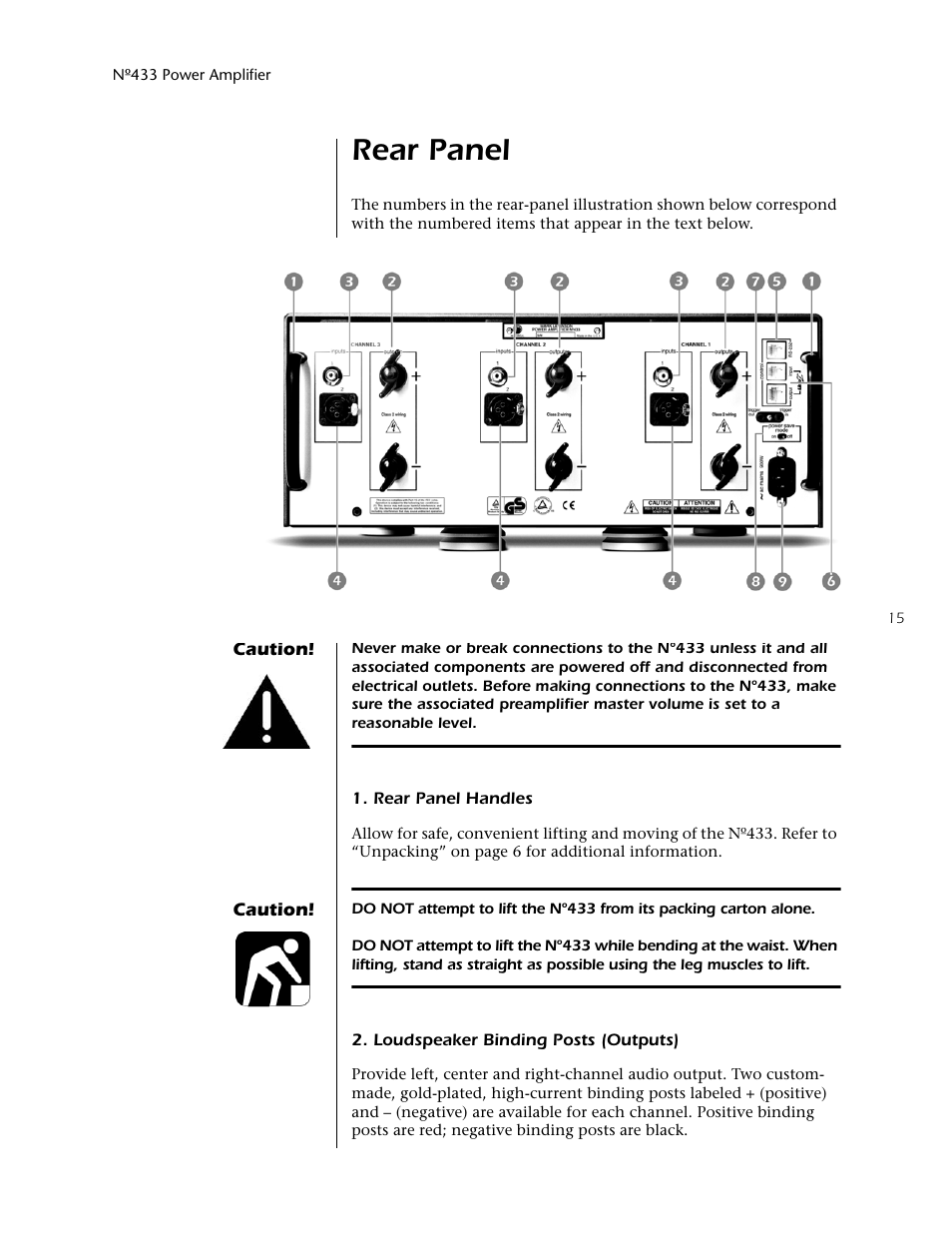 Rear panel | Mark Levinson 433 User Manual | Page 15 / 34