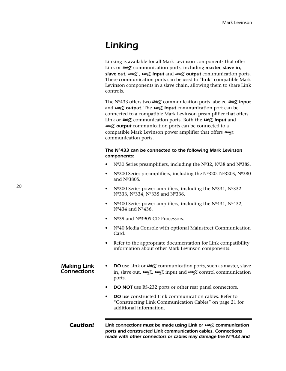 Linking | Mark Levinson 433 User Manual | Page 20 / 34