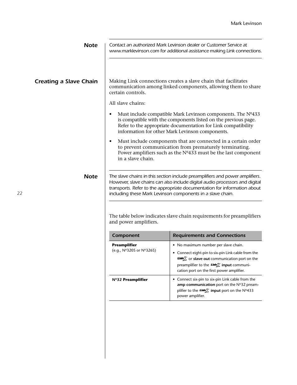 Creating a slave chain | Mark Levinson 433 User Manual | Page 22 / 34