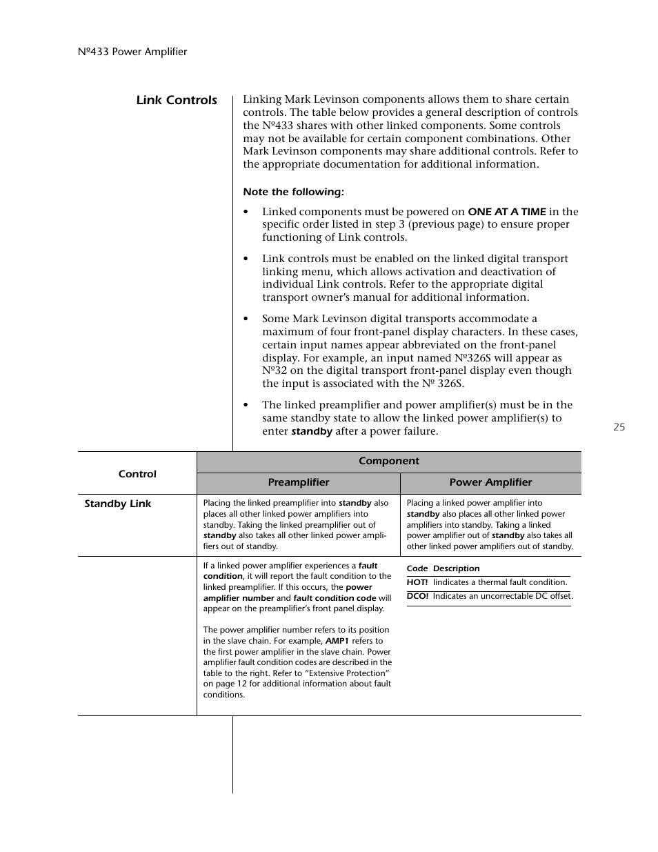 Link controls | Mark Levinson 433 User Manual | Page 25 / 34