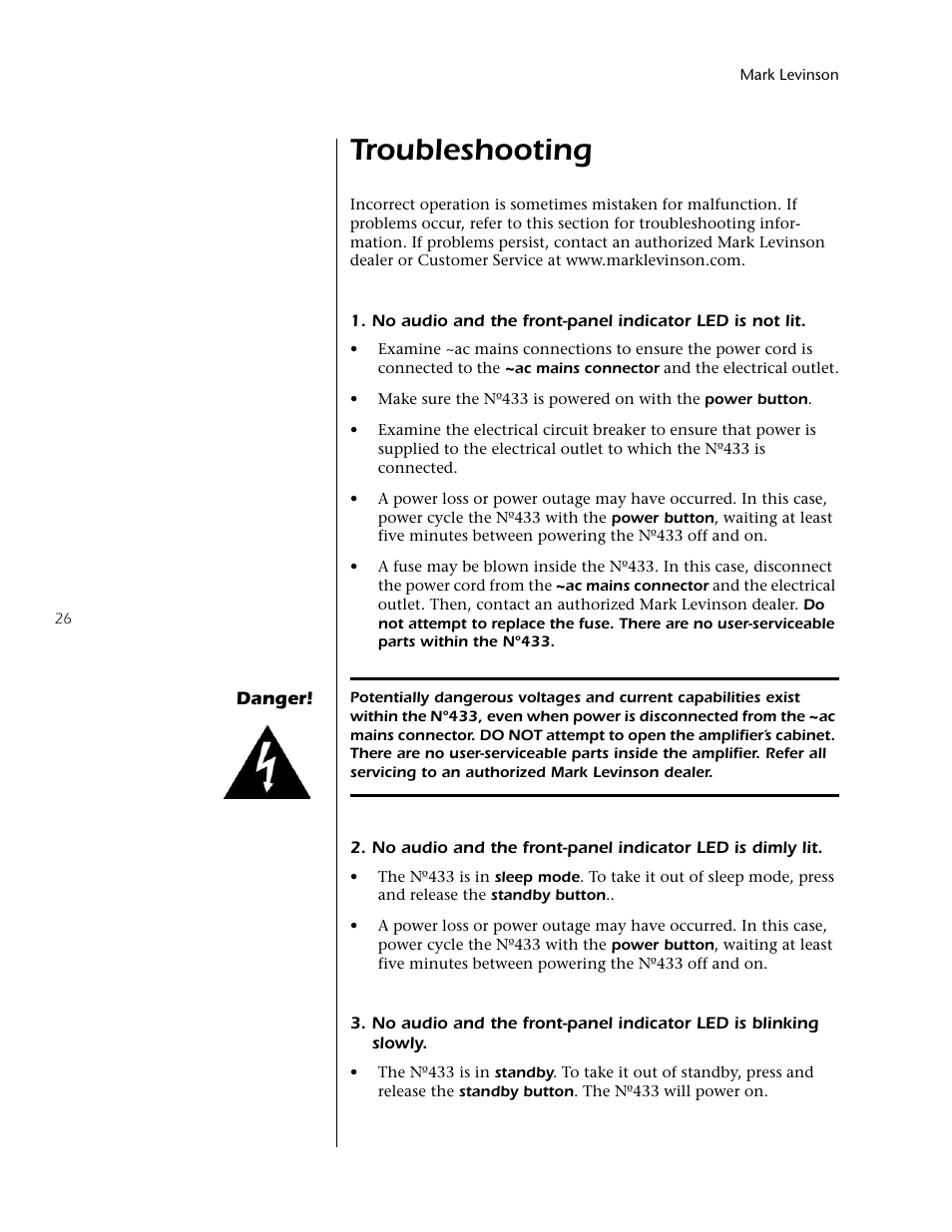 Troubleshooting | Mark Levinson 433 User Manual | Page 26 / 34