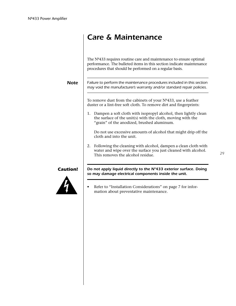 Care & maintenance | Mark Levinson 433 User Manual | Page 29 / 34