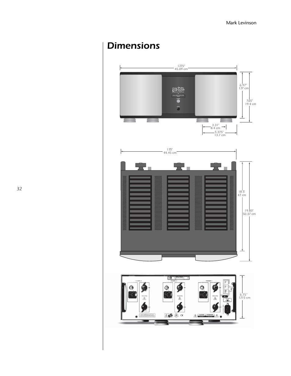 Dimensions, 32 mark levinson | Mark Levinson 433 User Manual | Page 32 / 34