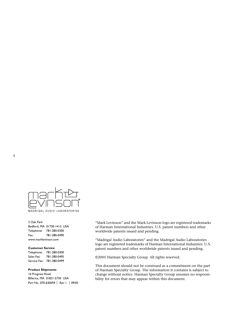 Mark Levinson 433 User Manual | Page 4 / 34