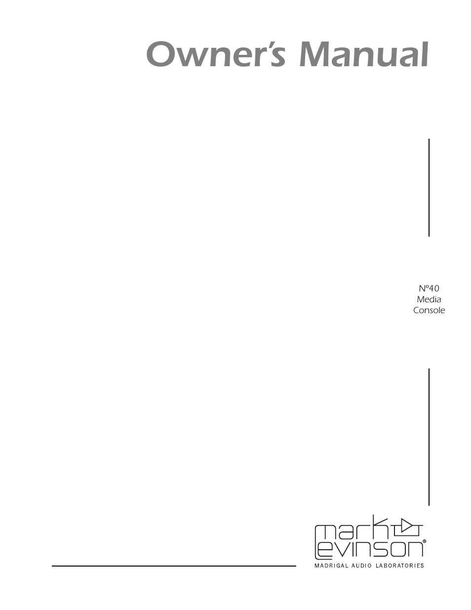 Mark Levinson N40 User Manual | 156 pages
