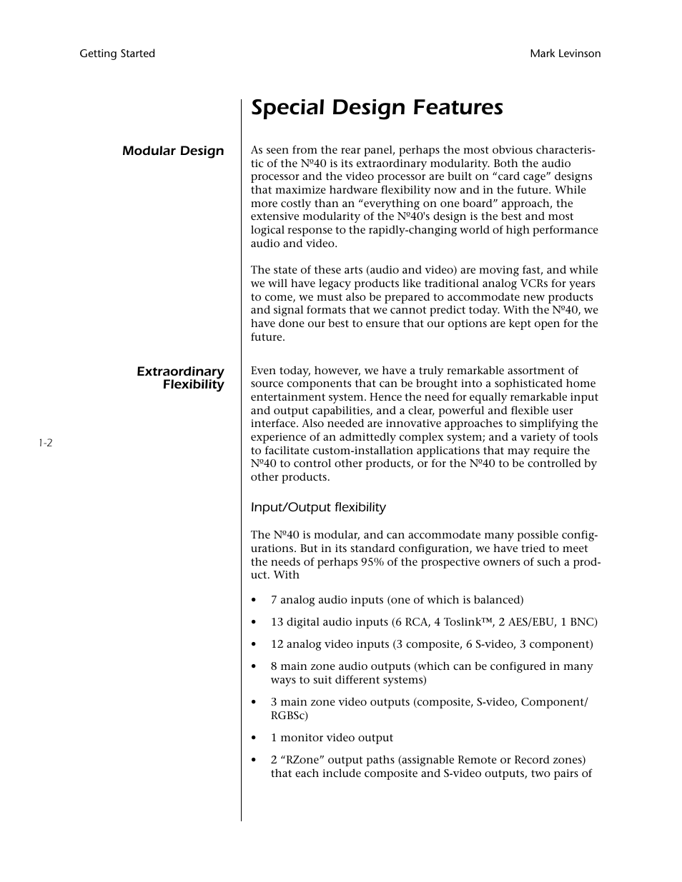 Special design features | Mark Levinson N40 User Manual | Page 10 / 156