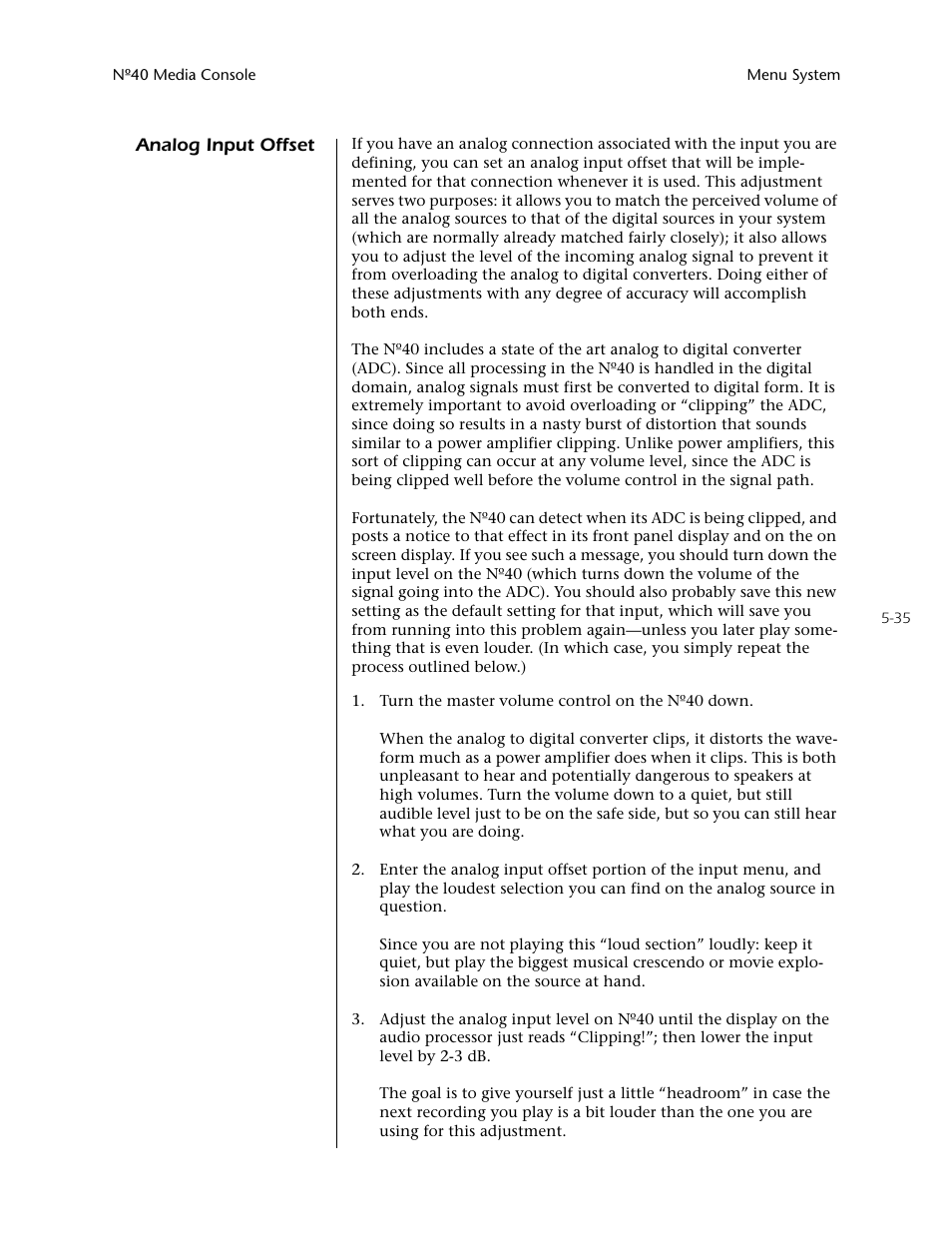 Analog input offset -35 | Mark Levinson N40 User Manual | Page 101 / 156