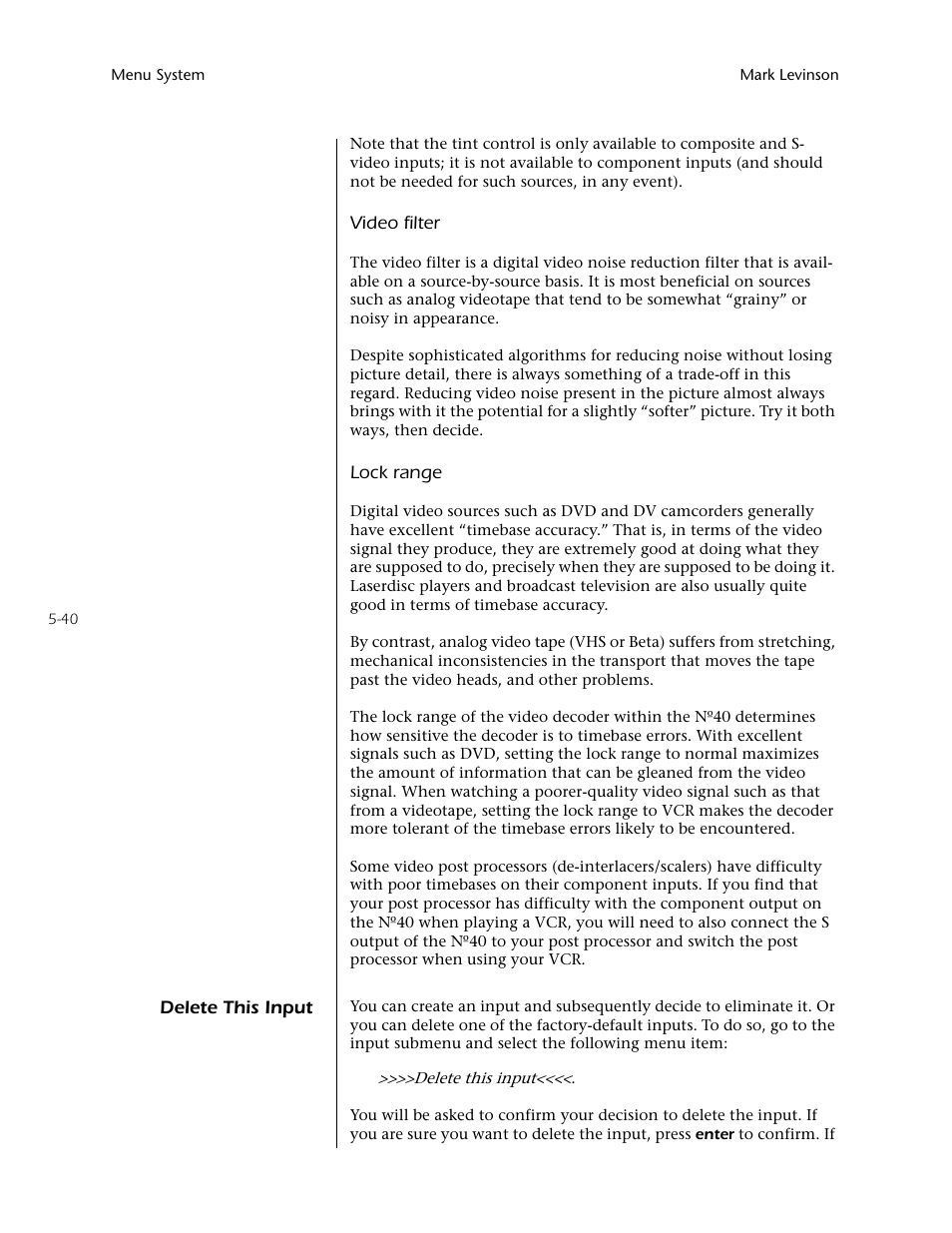 Delete this input -40 | Mark Levinson N40 User Manual | Page 106 / 156