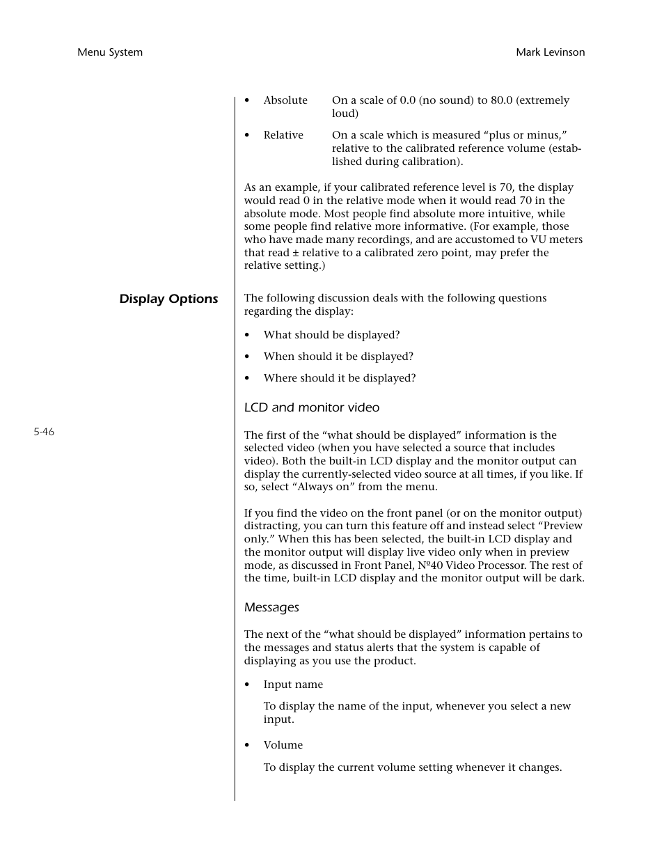Display options -46 | Mark Levinson N40 User Manual | Page 112 / 156