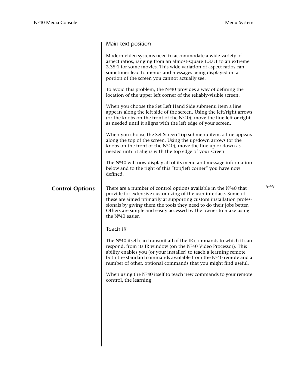 Control options -49 | Mark Levinson N40 User Manual | Page 115 / 156
