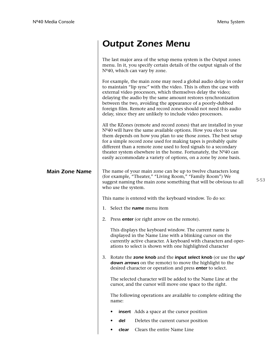 Output zones menu -53, Main zone name -53, Output zones menu | Mark Levinson N40 User Manual | Page 119 / 156