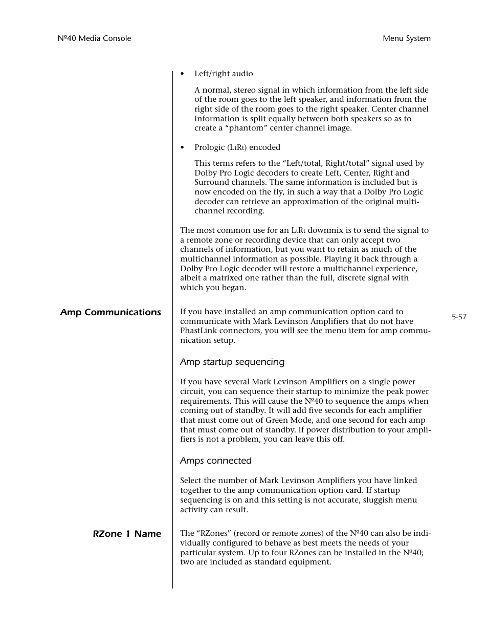 Amp communications -57 rzone 1 name -57 | Mark Levinson N40 User Manual | Page 123 / 156