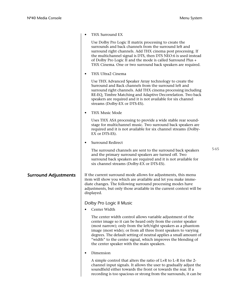 Surround adjustments -65 | Mark Levinson N40 User Manual | Page 131 / 156