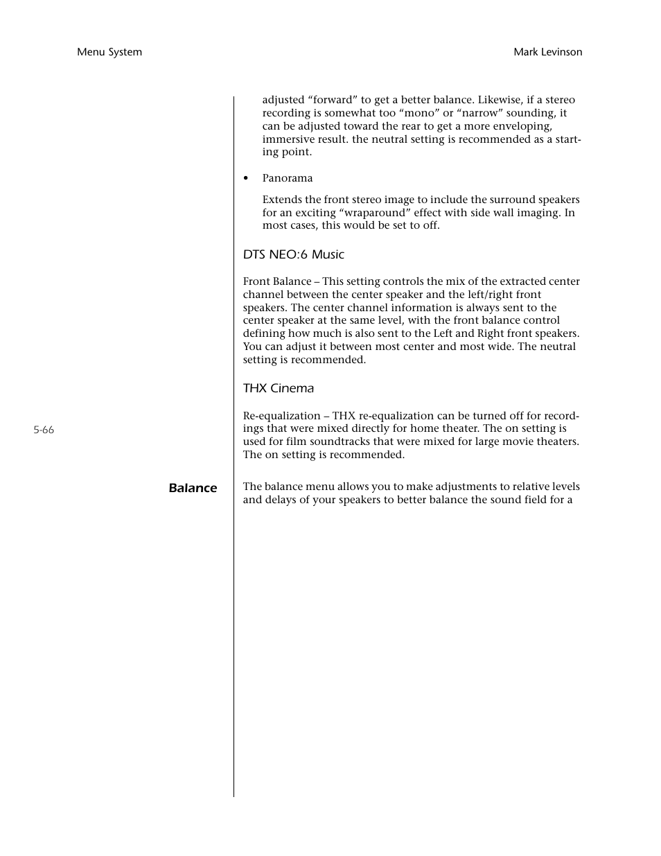 Balance -66 | Mark Levinson N40 User Manual | Page 132 / 156