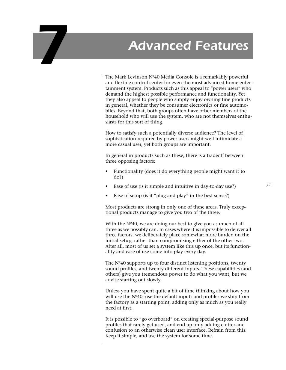 Section 7: advanced features, Advanced features | Mark Levinson N40 User Manual | Page 137 / 156