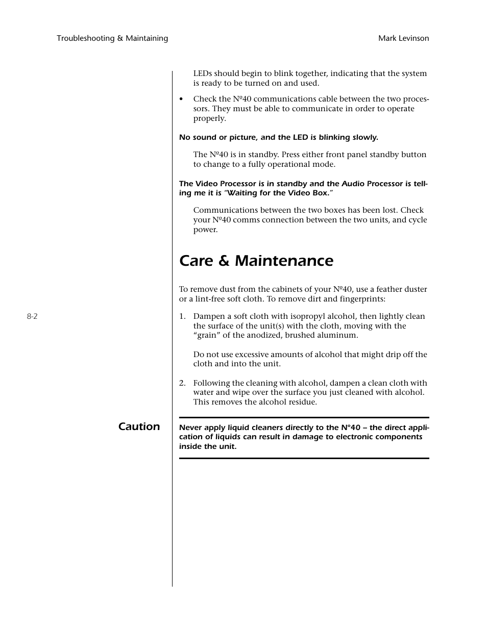 Care & maintenance -2, Care & maintenance, Caution | Mark Levinson N40 User Manual | Page 144 / 156