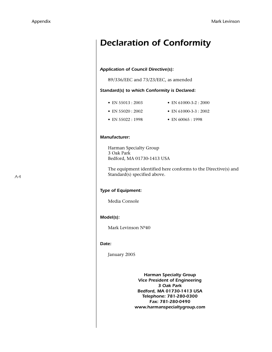 Declaration of conformity | Mark Levinson N40 User Manual | Page 148 / 156