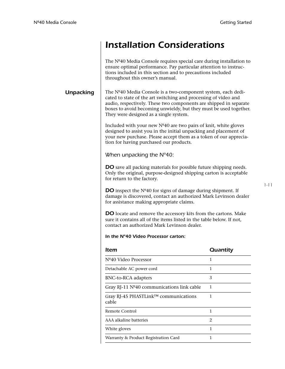 Installation considerations | Mark Levinson N40 User Manual | Page 19 / 156