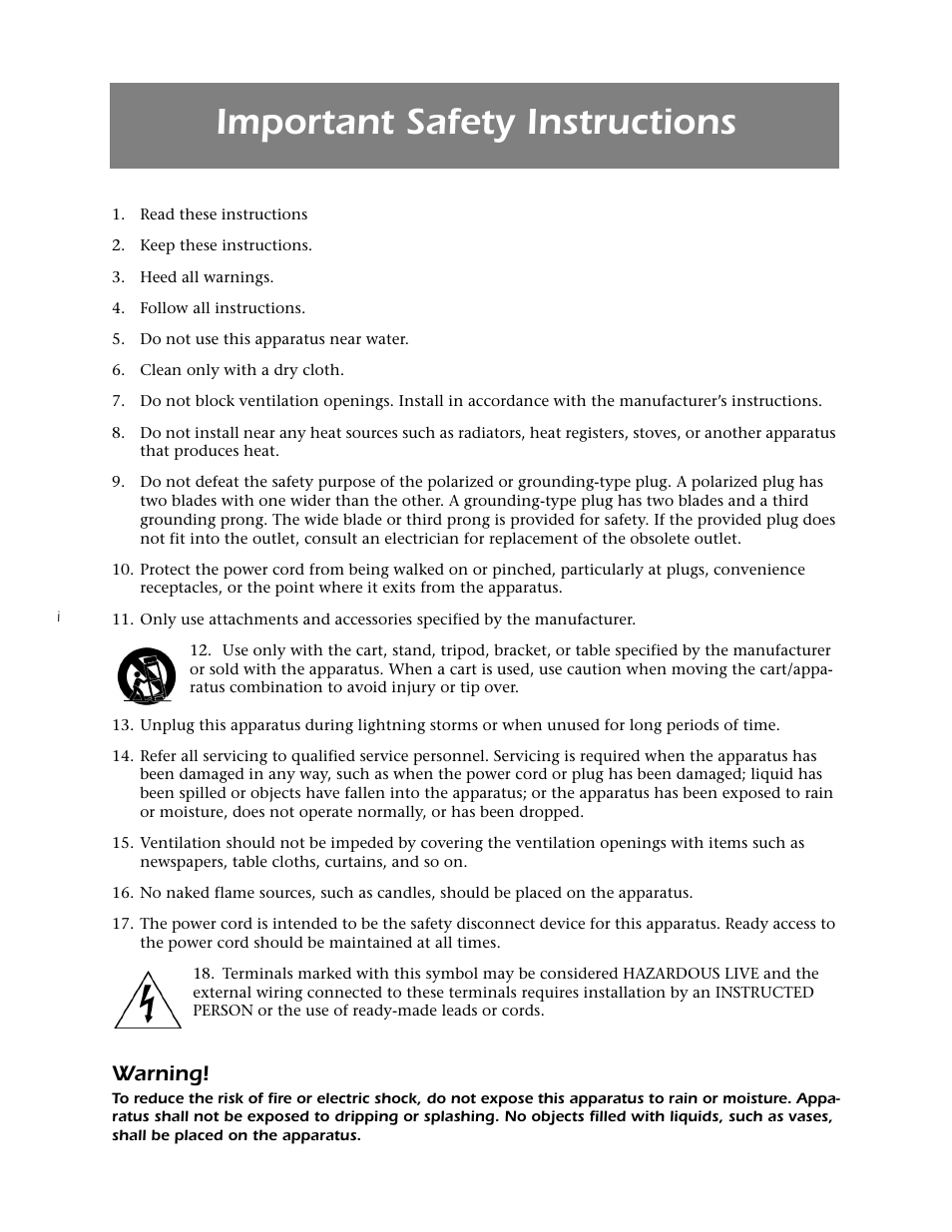 Important safety instructions, Warning | Mark Levinson N40 User Manual | Page 2 / 156