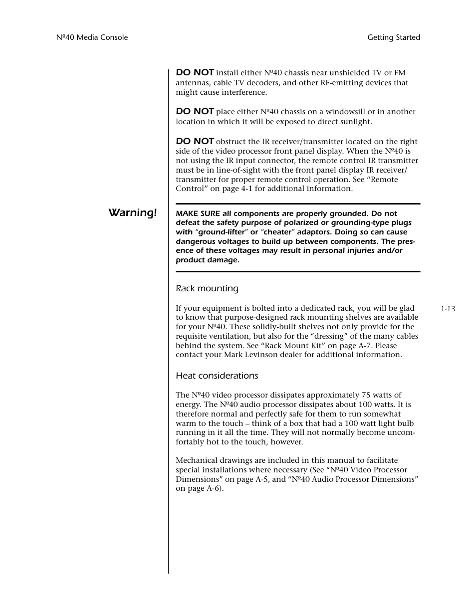 Warning | Mark Levinson N40 User Manual | Page 21 / 156