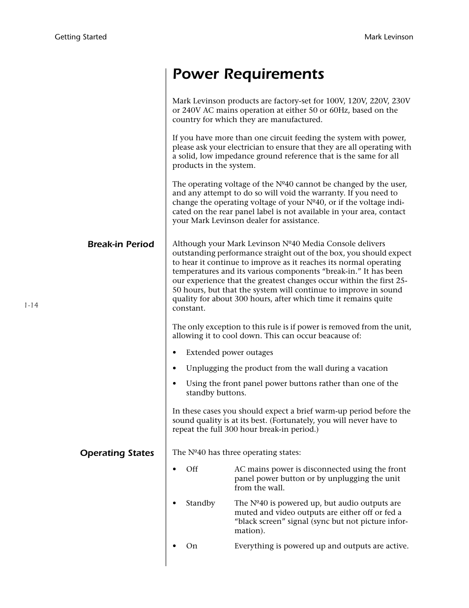 Power requirements | Mark Levinson N40 User Manual | Page 22 / 156