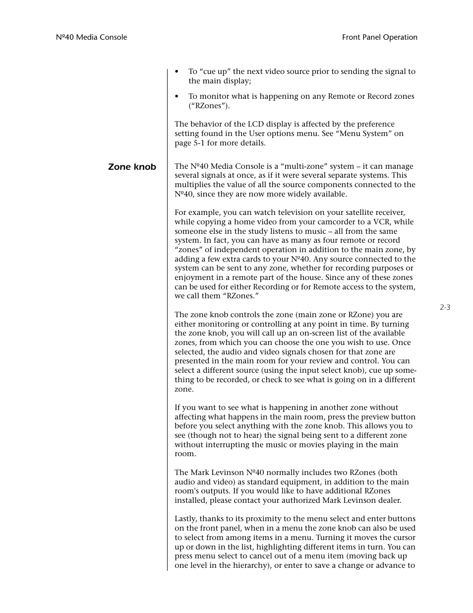 Zone knob -3 | Mark Levinson N40 User Manual | Page 29 / 156