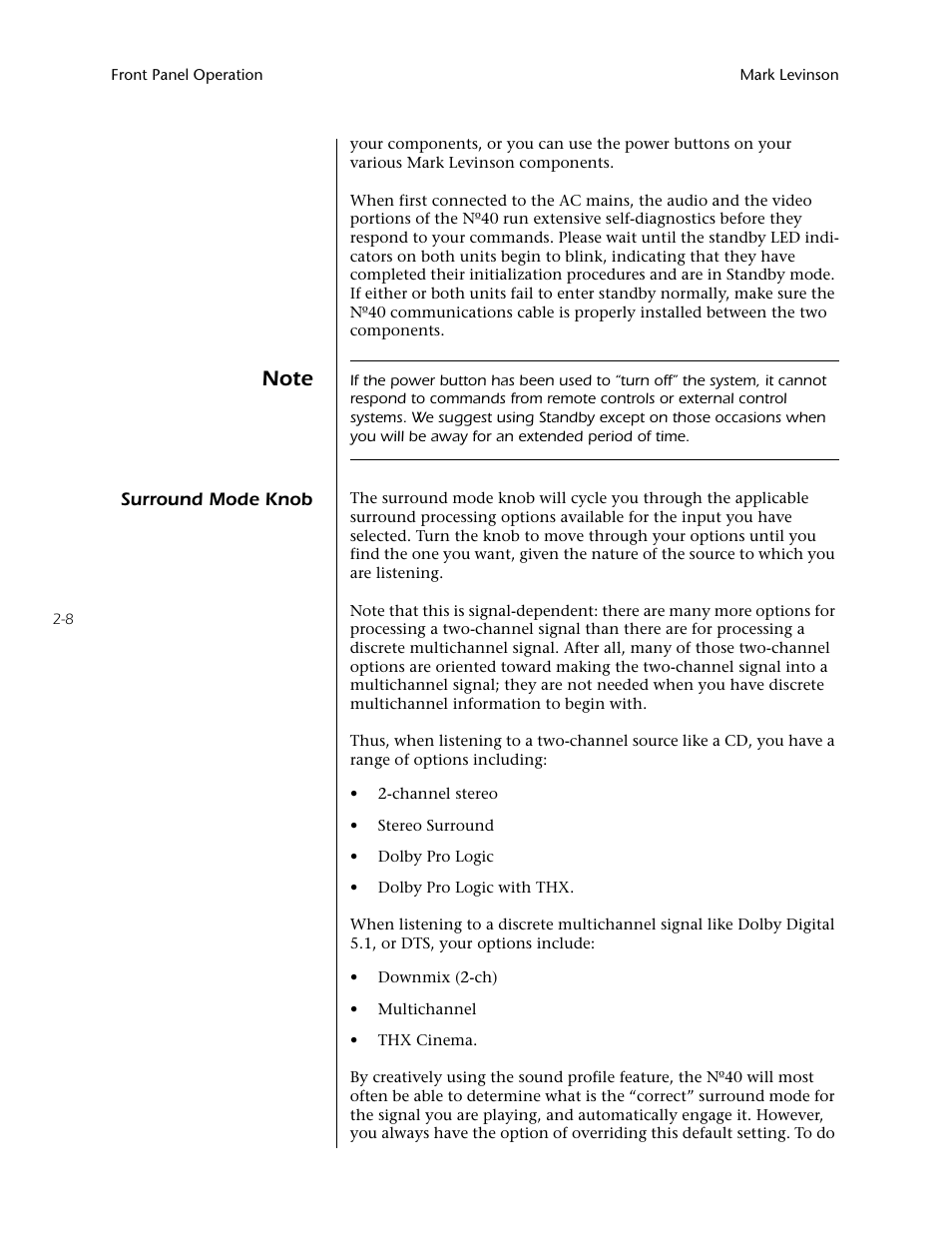 Surround mode knob -8 | Mark Levinson N40 User Manual | Page 34 / 156