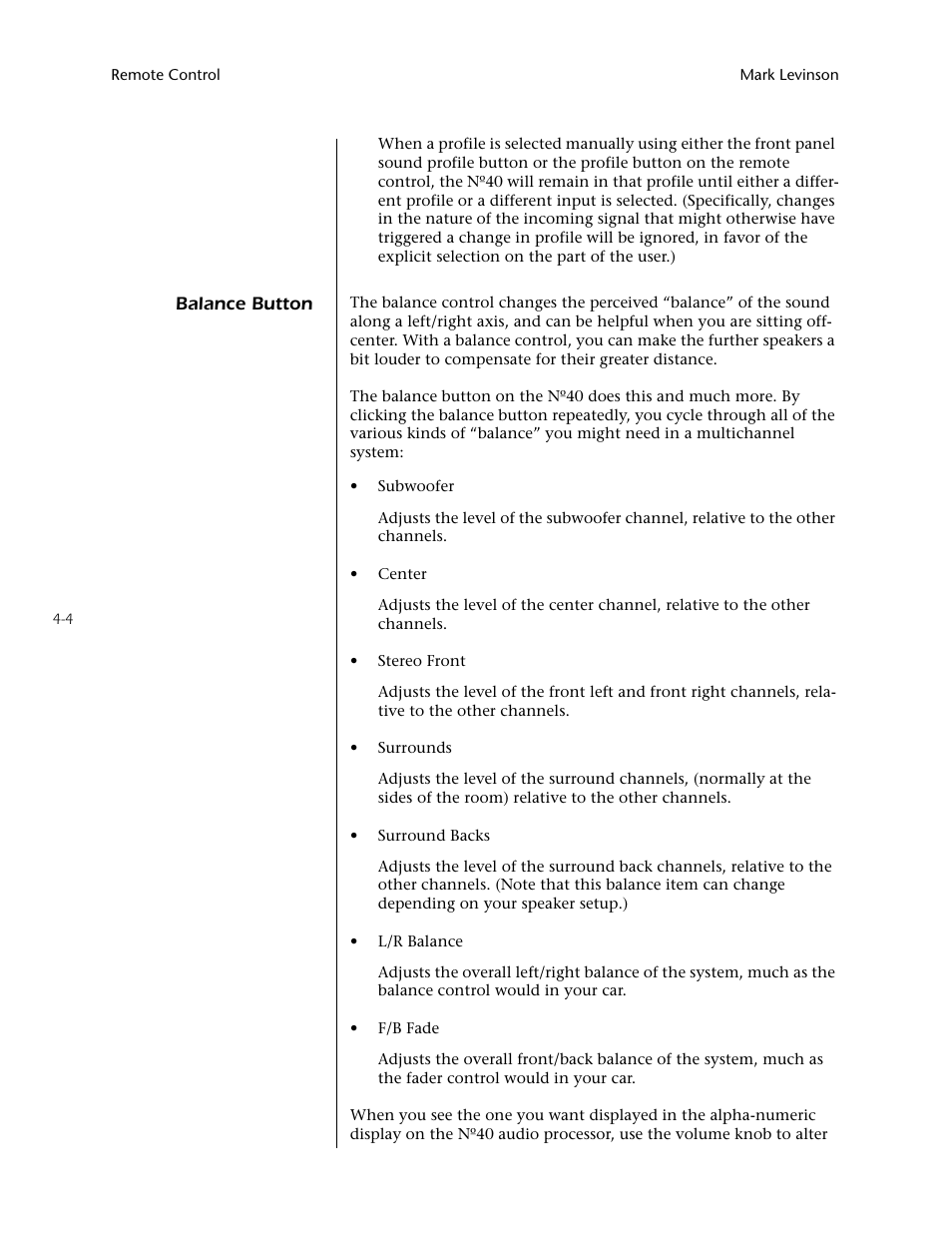 Balance button -4 | Mark Levinson N40 User Manual | Page 42 / 156